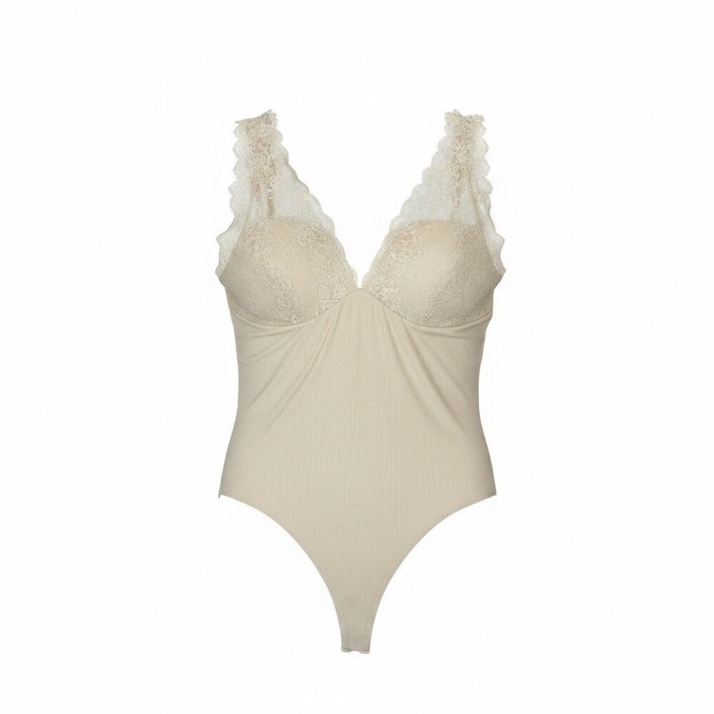 Heyson Pick Up The Lace Full Size V-Neck Lace Cream Large Bodysuit Feminine